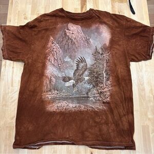 90s The Mountain Eagle Men's XL Brown Tie Dye 100% Cotton T-Shirt Made in USA